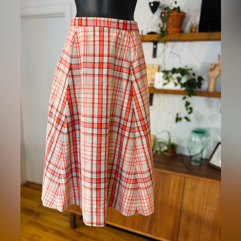 Handmade VTG-Coral and Grey Plaid Midi Skirt - Picture 3 of 10